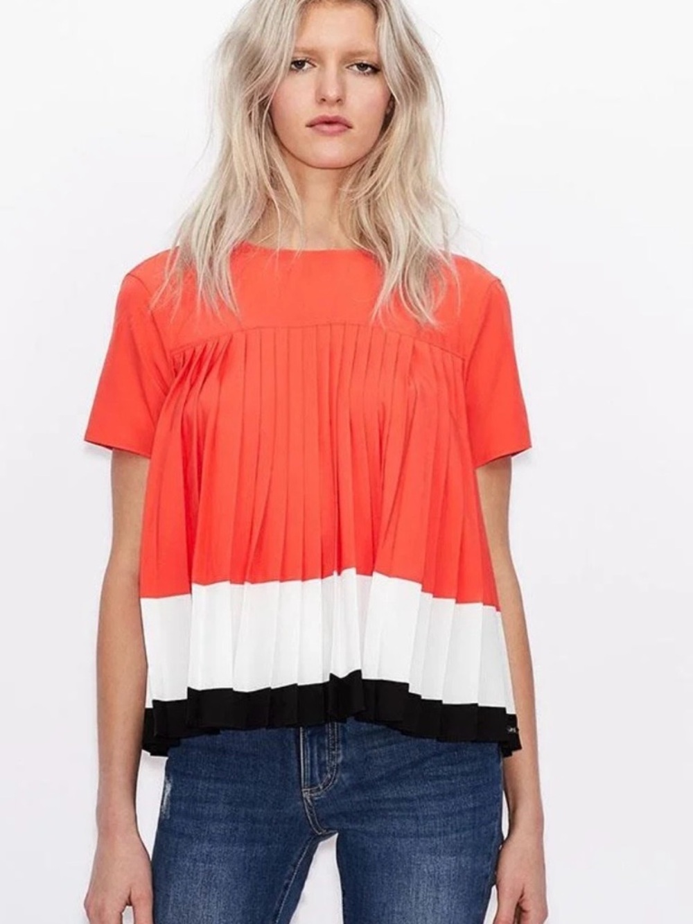 Armani Exchange color block boxy oversized Pleated Short-Sleeve Top size medium